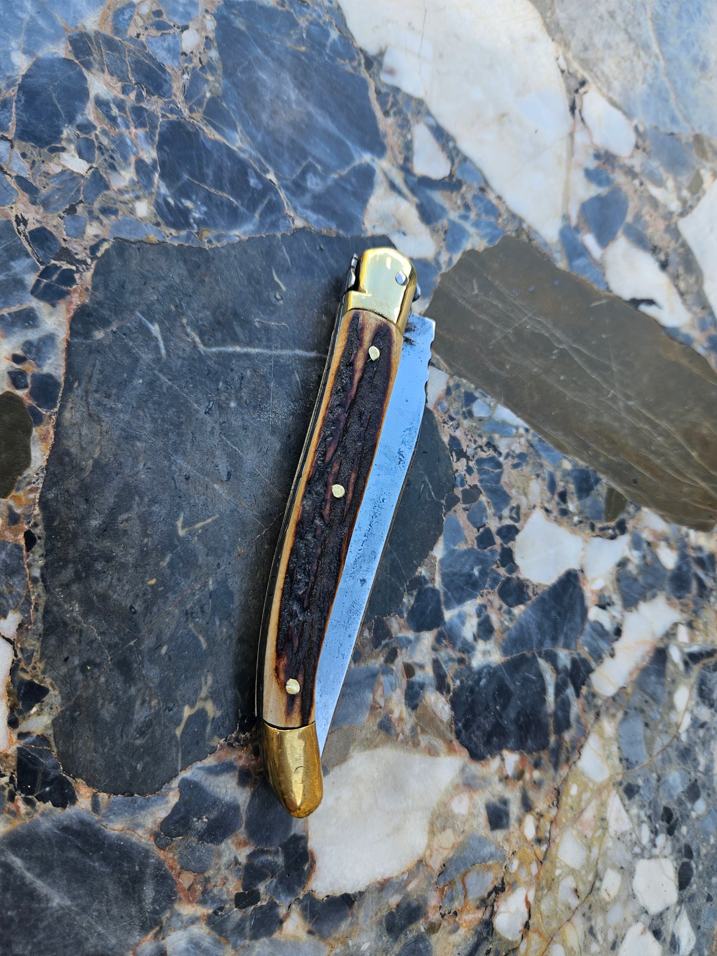 Le Vrai Laguiole Folding Knife Stag Horn Handle & Guilloché Thiers, France