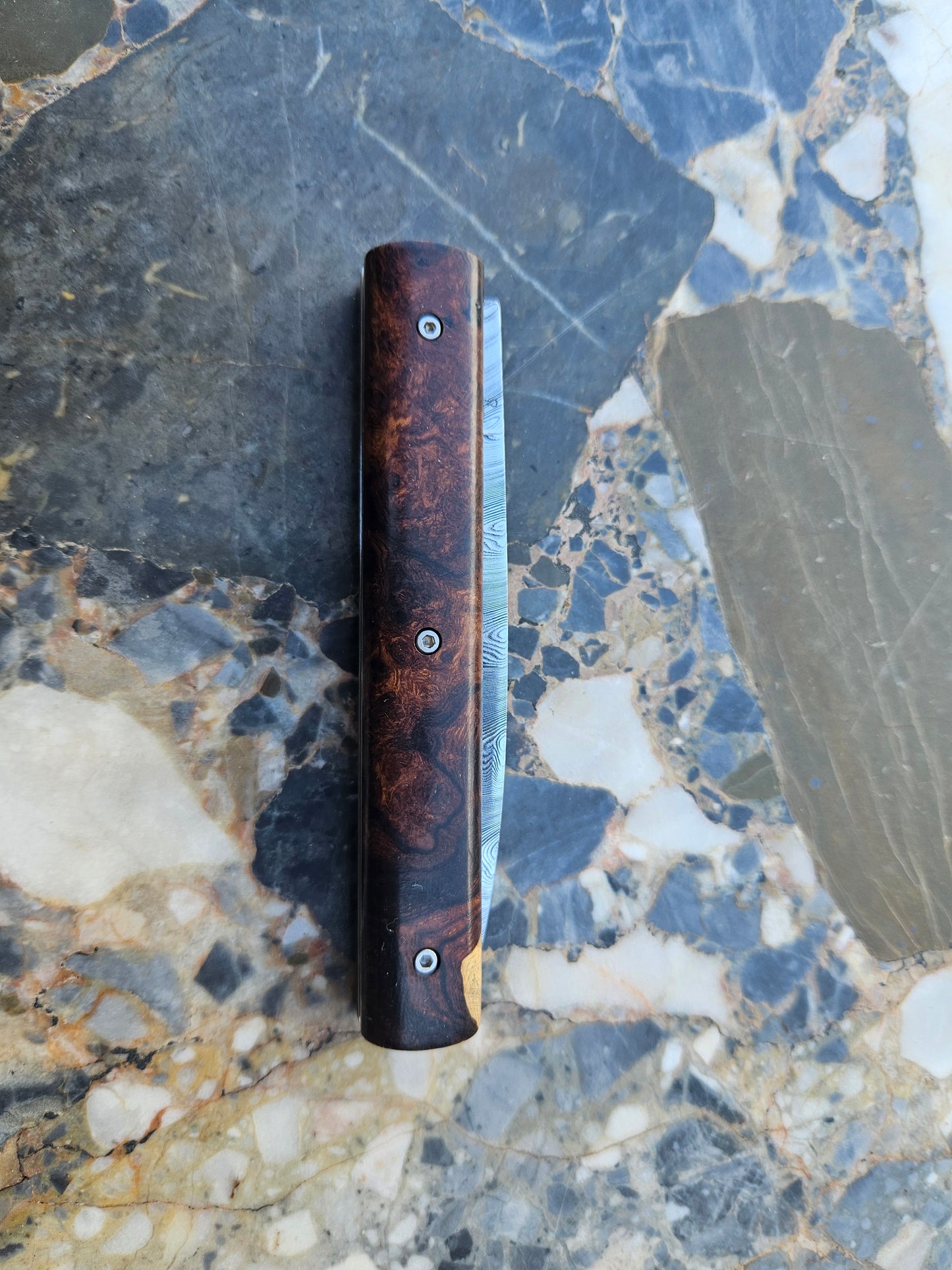Perceval French Folding Knife — Damascus Blade & Ironwood Handle | Ball Bearing | Thiers
