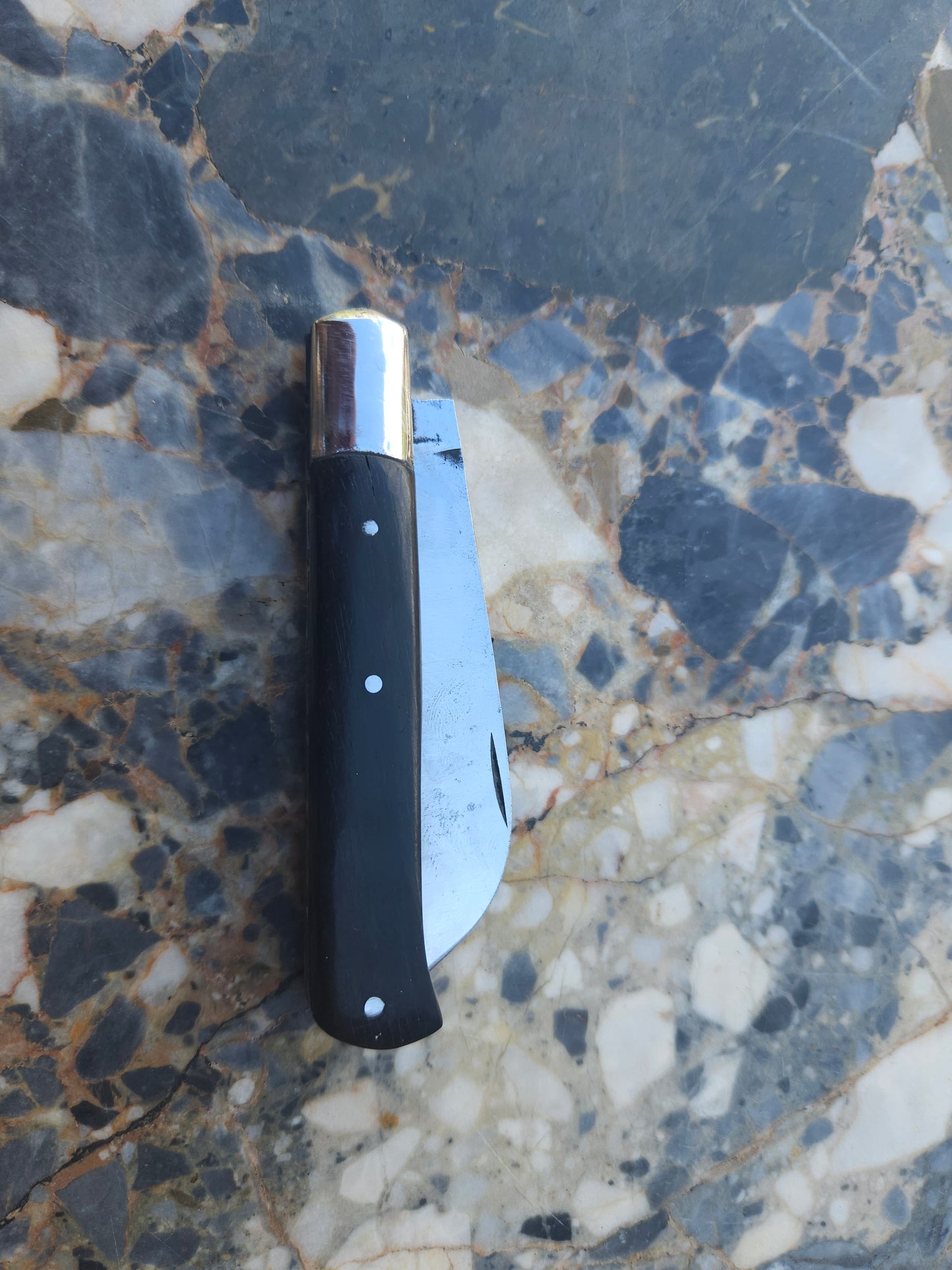 Vintage French Soanen Folding Knife — Ebony Handle & Brass Bolster | Thiers, France