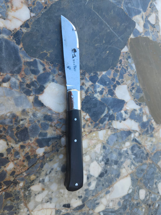 Vintage French Soanen Folding Knife — Ebony Handle & Brass Bolster | Thiers, France