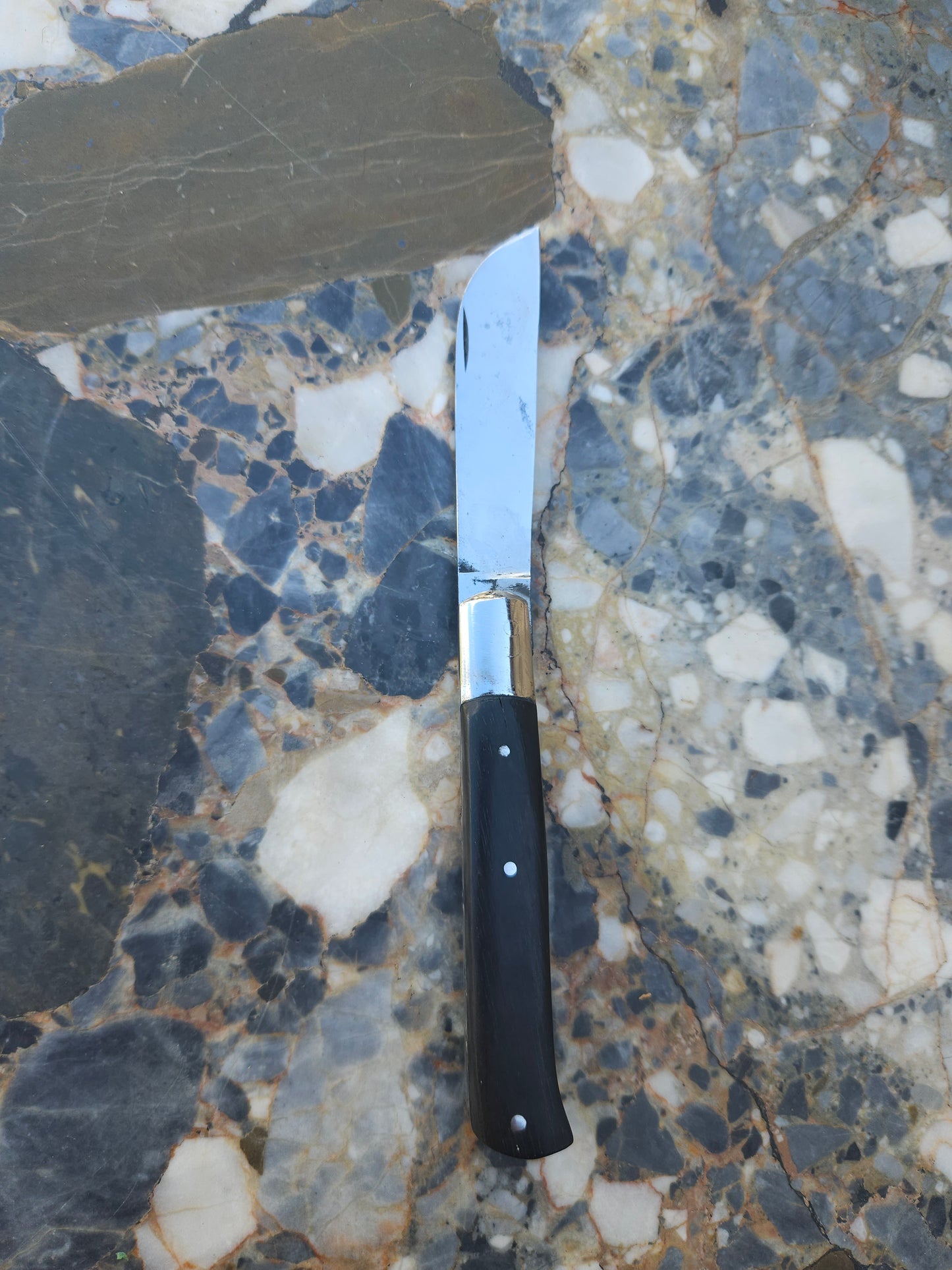 Vintage French Soanen Folding Knife — Ebony Handle & Brass Bolster | Thiers, France