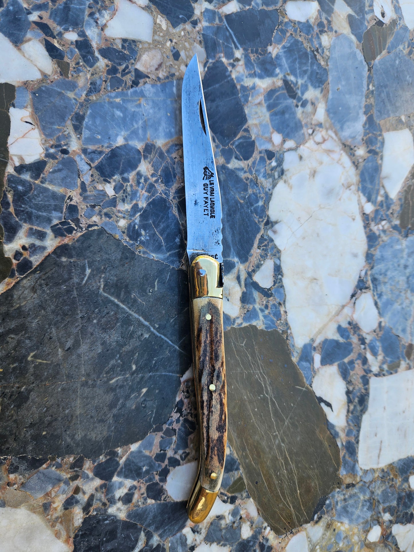 Le Vrai Laguiole Folding Knife Stag Horn Handle & Guilloché Thiers, France