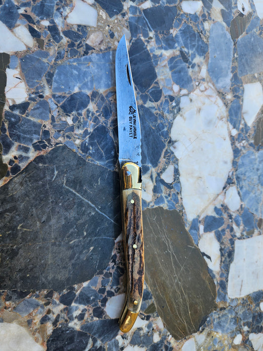 Le Vrai Laguiole Folding Knife Stag Horn Handle & Guilloché Thiers, France