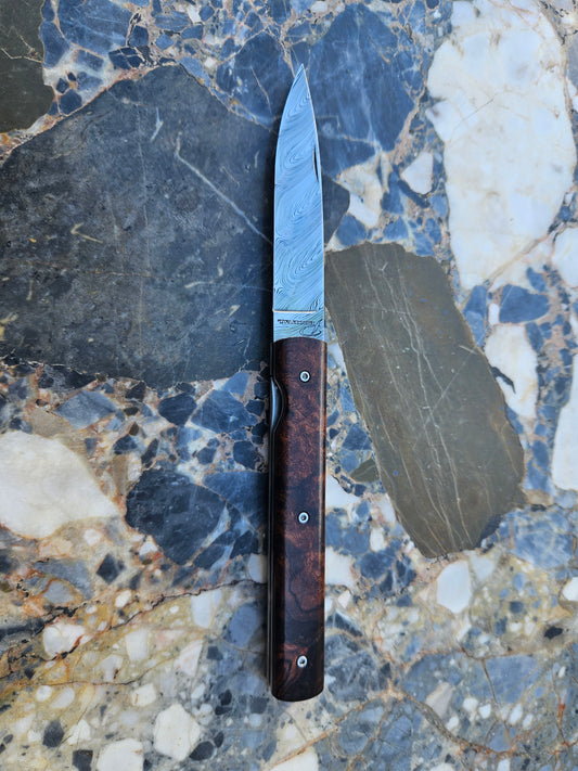 Perceval French Folding Knife — Damascus Blade & Ironwood Handle | Ball Bearing | Thiers