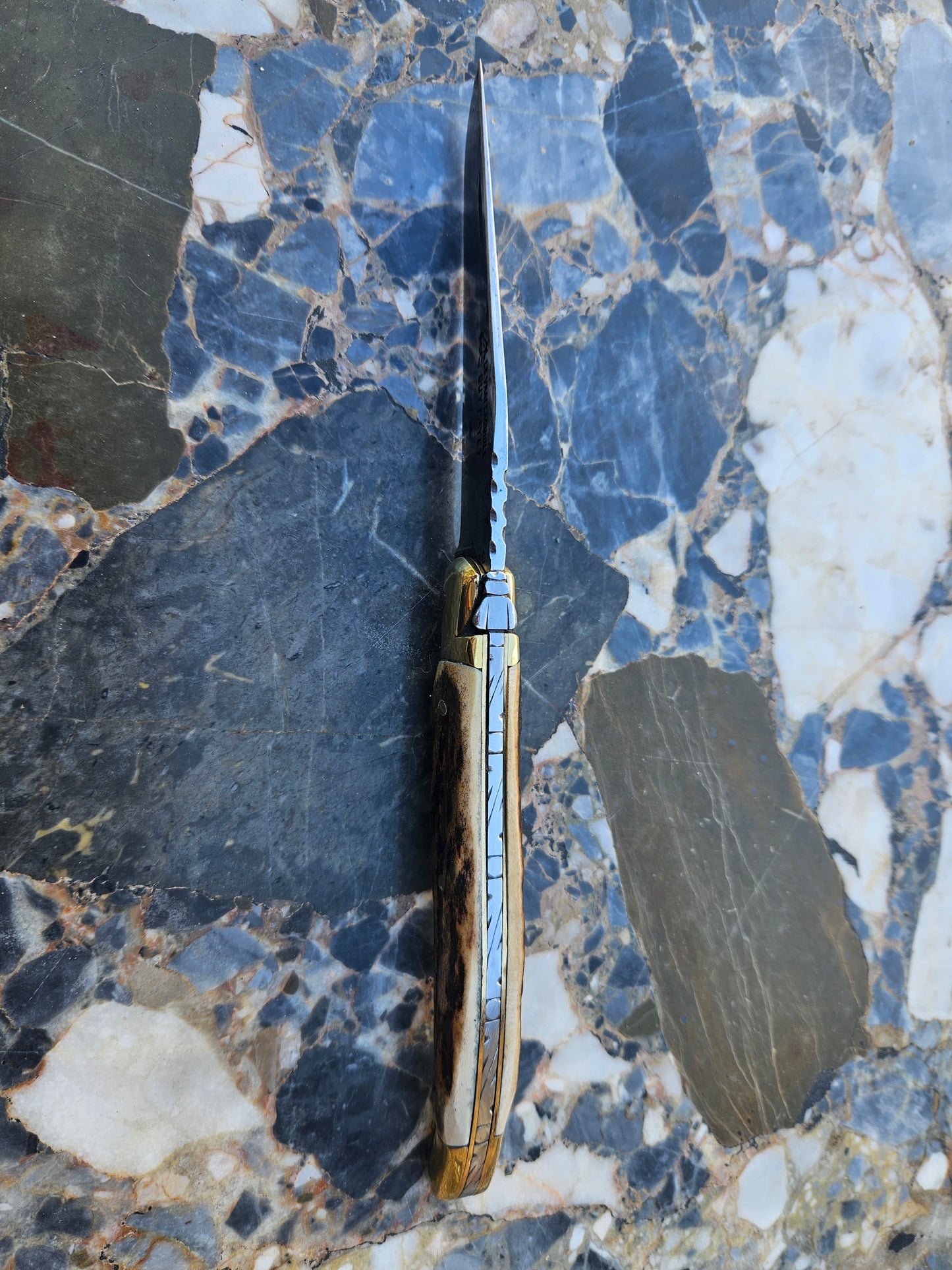Le Vrai Laguiole Folding Knife Stag Horn Handle & Guilloché Thiers, France