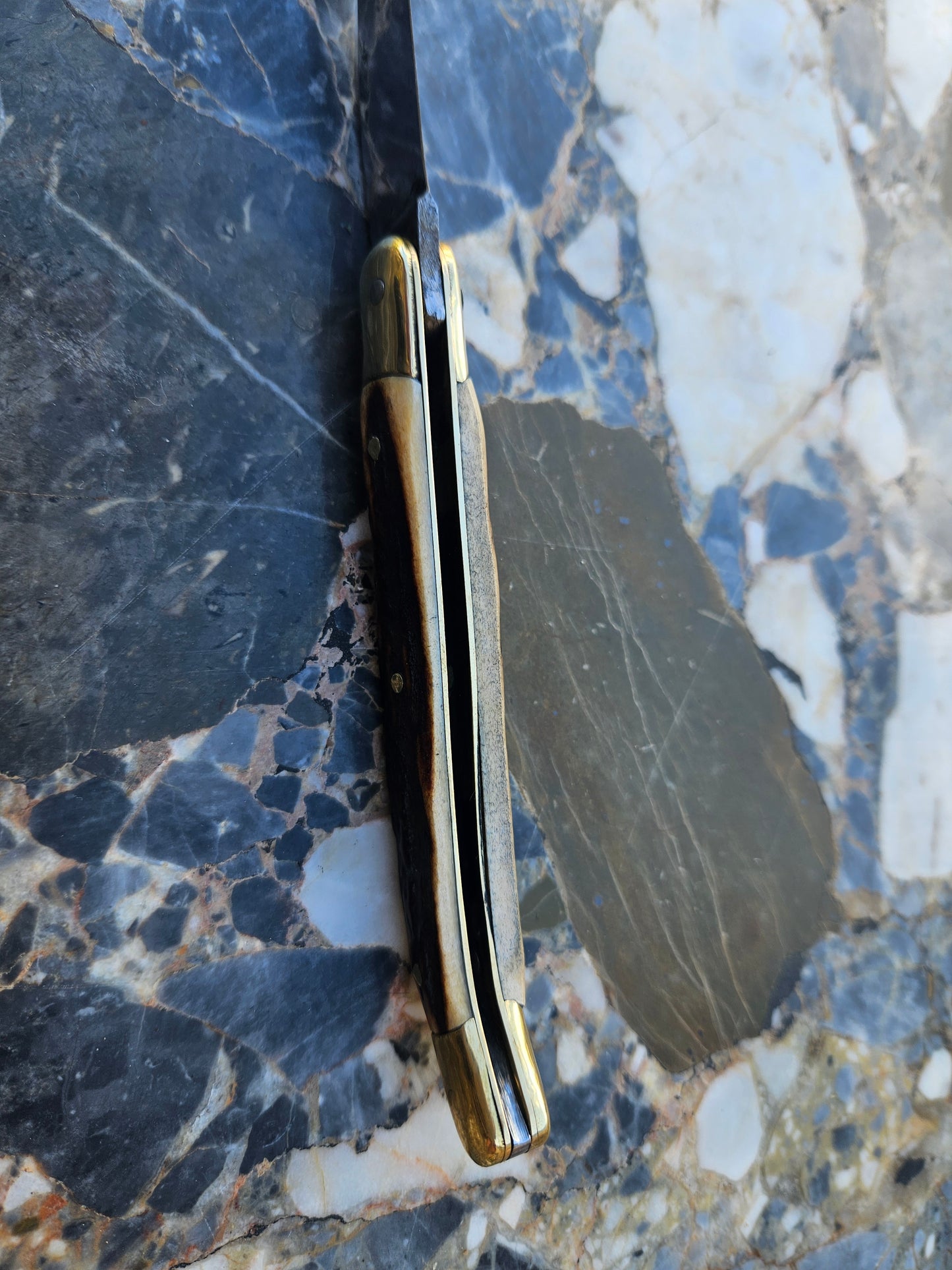 Le Vrai Laguiole Folding Knife Stag Horn Handle & Guilloché Thiers, France