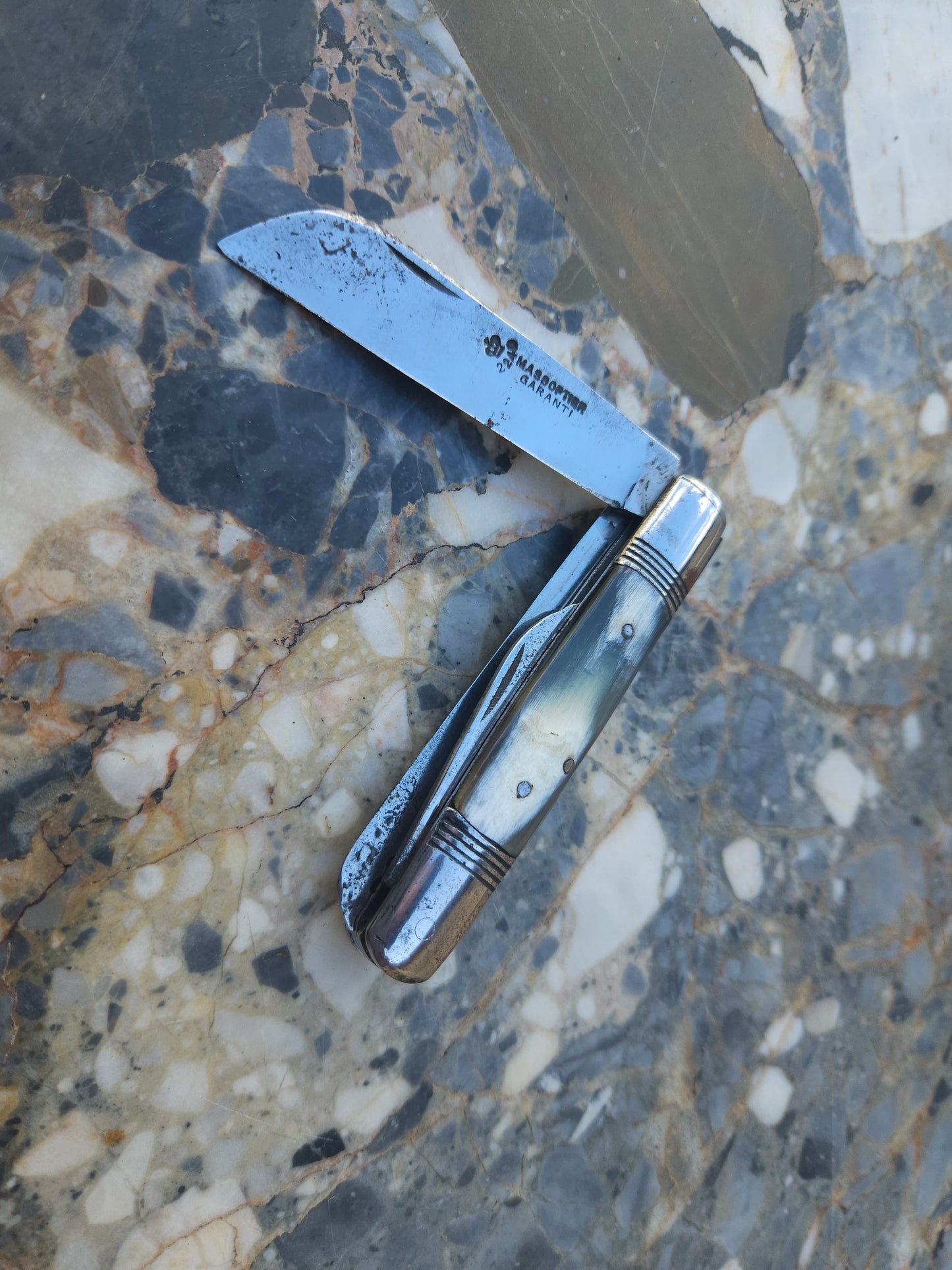 Vintage Massoptier 3-Tool Folding Knife — Natural Horn Handle | Thiers, France